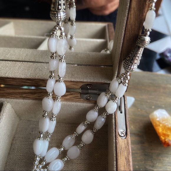 Double string layered Opals sterling silver statement long necklace - Picture 6 of 11